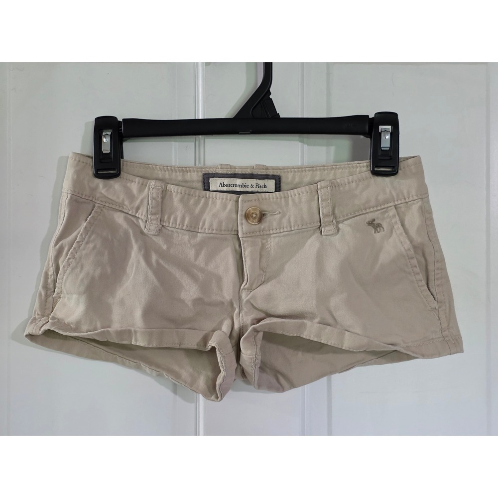 Abercrombie & Fitch Khaki Chino Shorts Ultra Low Rise Tan Stretch Size 00 Y2K